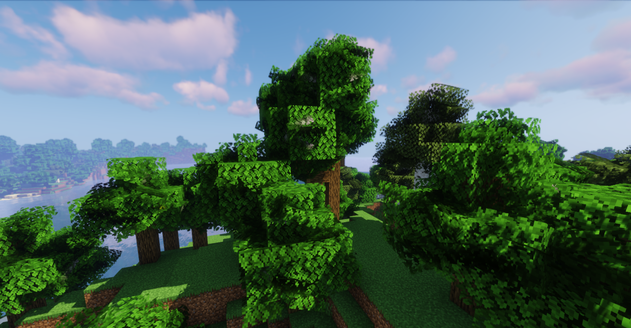 Игровой мир Minecraft с текстур-паком Cubic Leaves