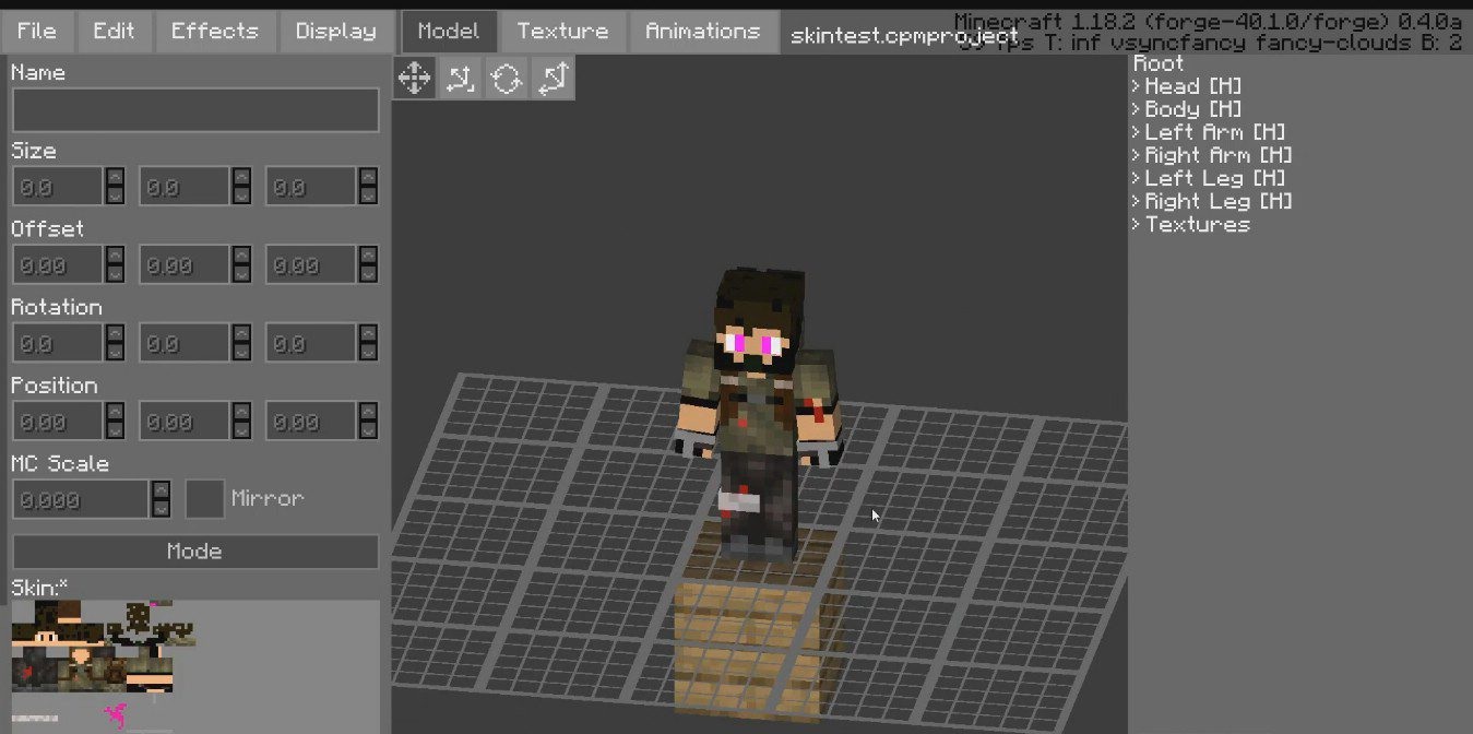 Настройка внешности персонажа в Minecraft через интерфейс мода