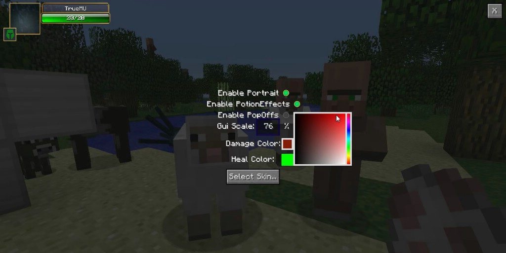 Damage Indicators в действии против эндермена в Minecraft