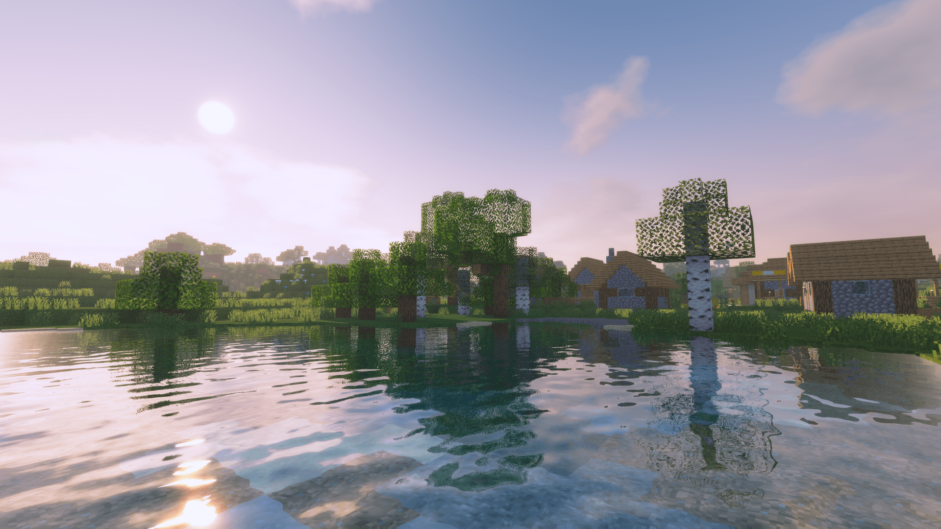 Ночной пейзаж Minecraft с факелами и домом в снежном биоме