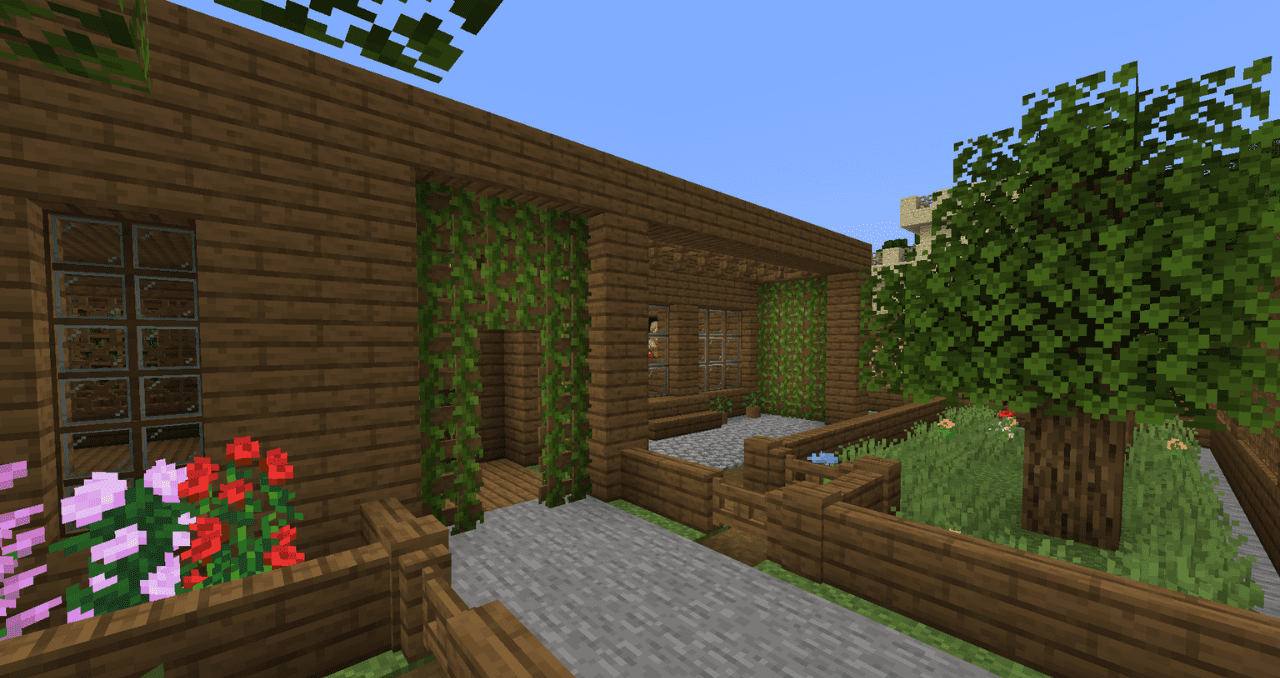 Деревянные решетки в сочетании с другими блоками в Minecraft