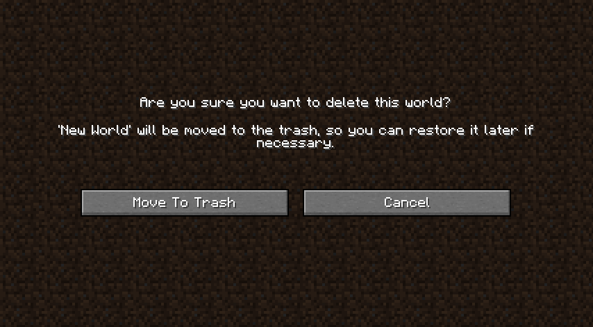 Сравнение стандартного удаления миров и работы мода Delete Worlds To Trash