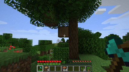 Анимация работы мода Falling Tree в Minecraft: игрок ломает один блок, и дерево падает целиком