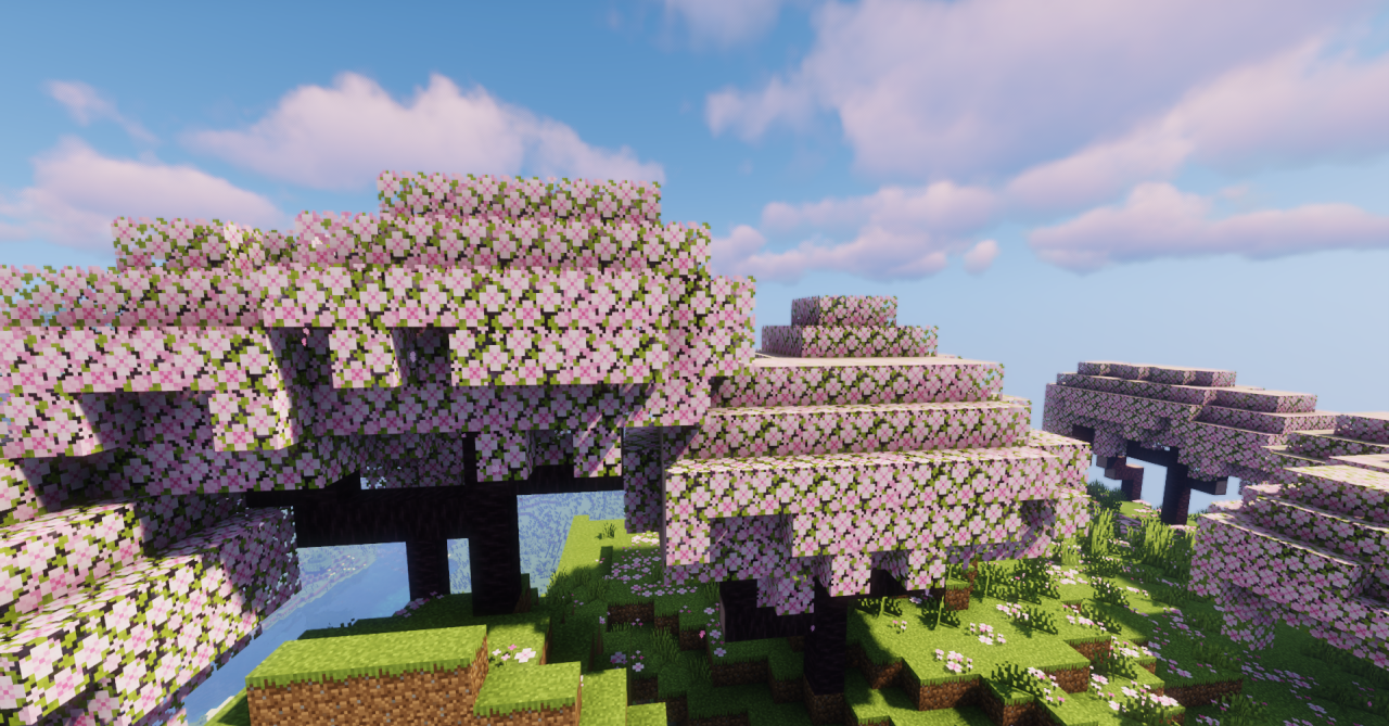 Скриншот Minecraft с новыми вишнёвыми листьями из текстур-пака Diemant’s Cherry Leaves