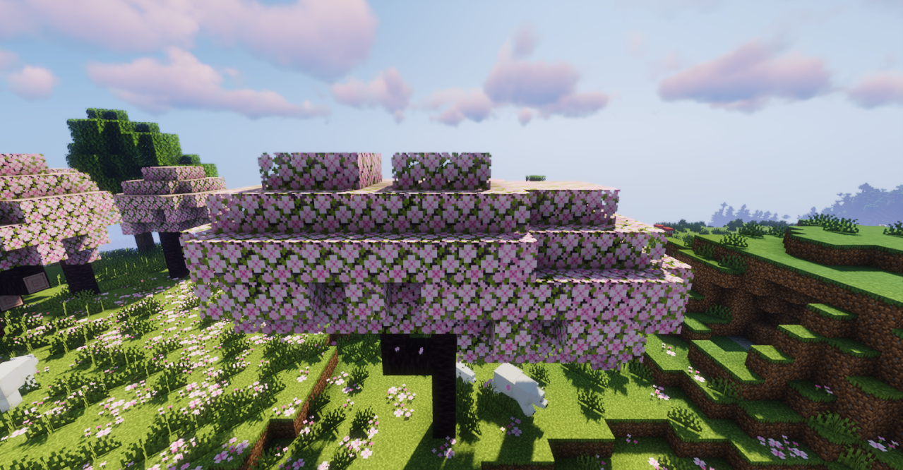Сравнение стандартных и улучшенных вишнёвых листьев в Minecraft