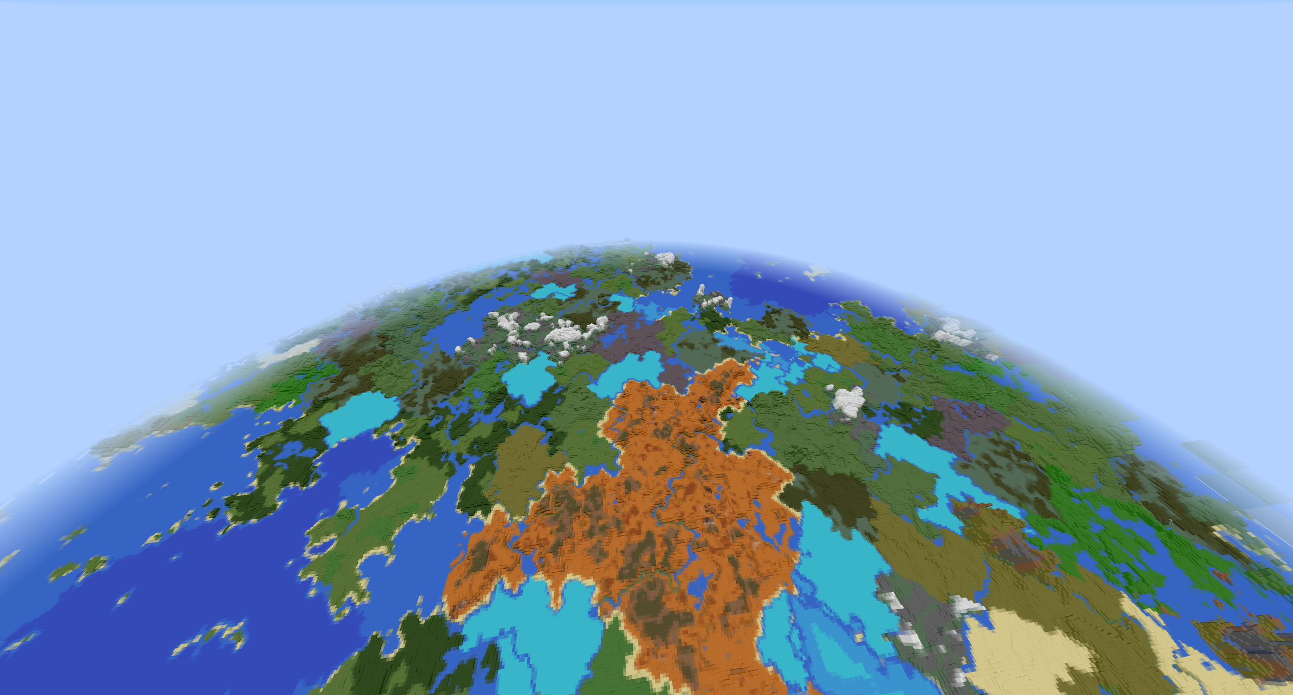 Генерация мира в Minecraft с модом Distant Horizons и увеличенной видимостью ландшафтов