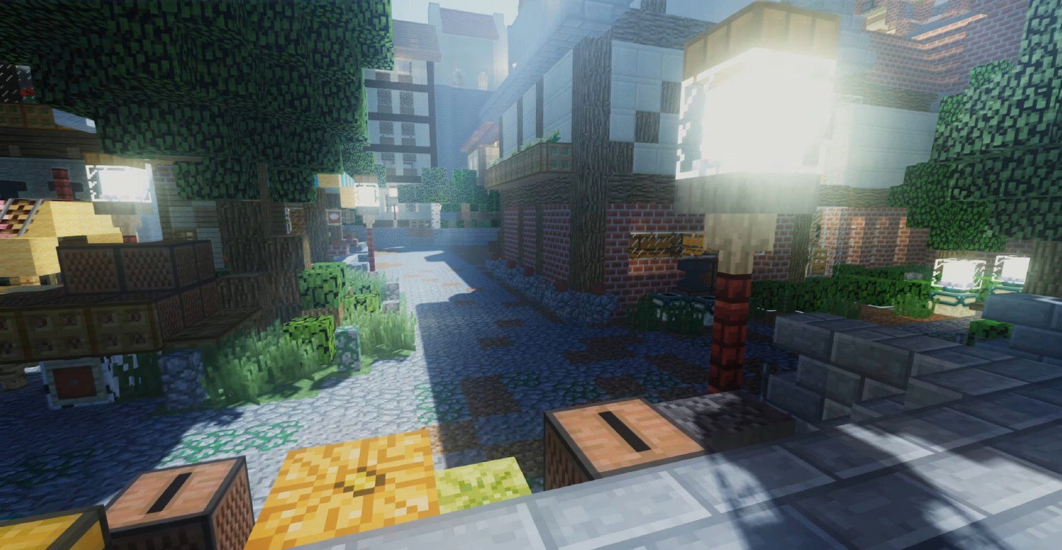 Горный пейзаж в Minecraft с улучшенными шейдерами DMS