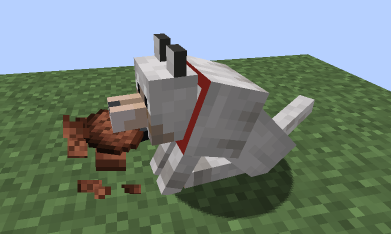 Игрок бросает теннисный мячик собаке в Minecraft с установленным Doggo Mod Overhauled