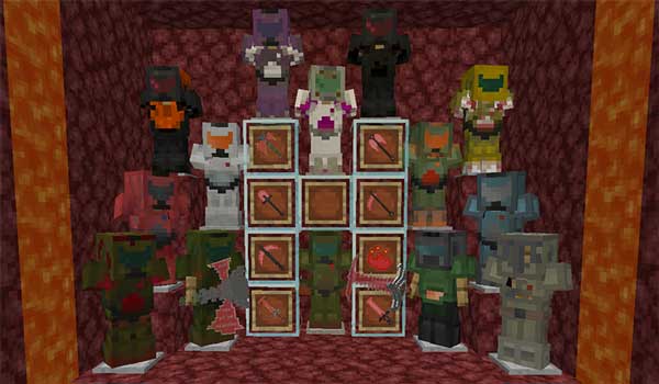 Оружие и броня из мода MCDoom в инвентаре игрока