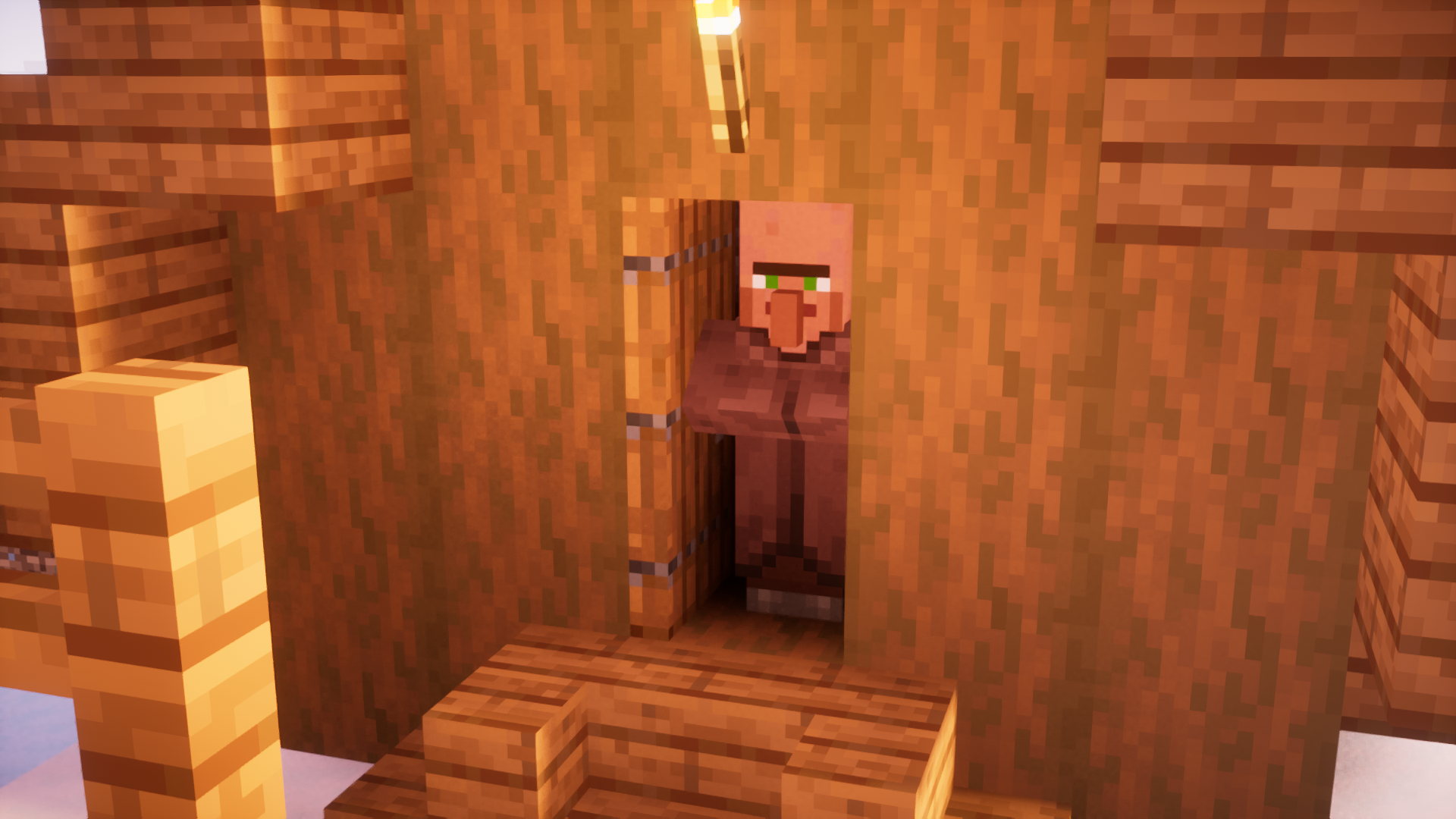 Пример работы мода Doors Closed в деревне Minecraft