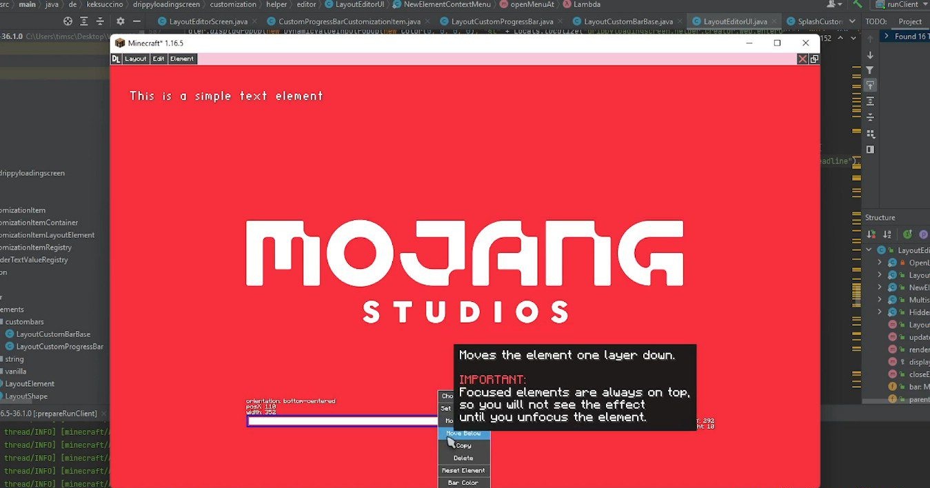 Настройки мода Drippy Loading Screen с выбором фона и анимации