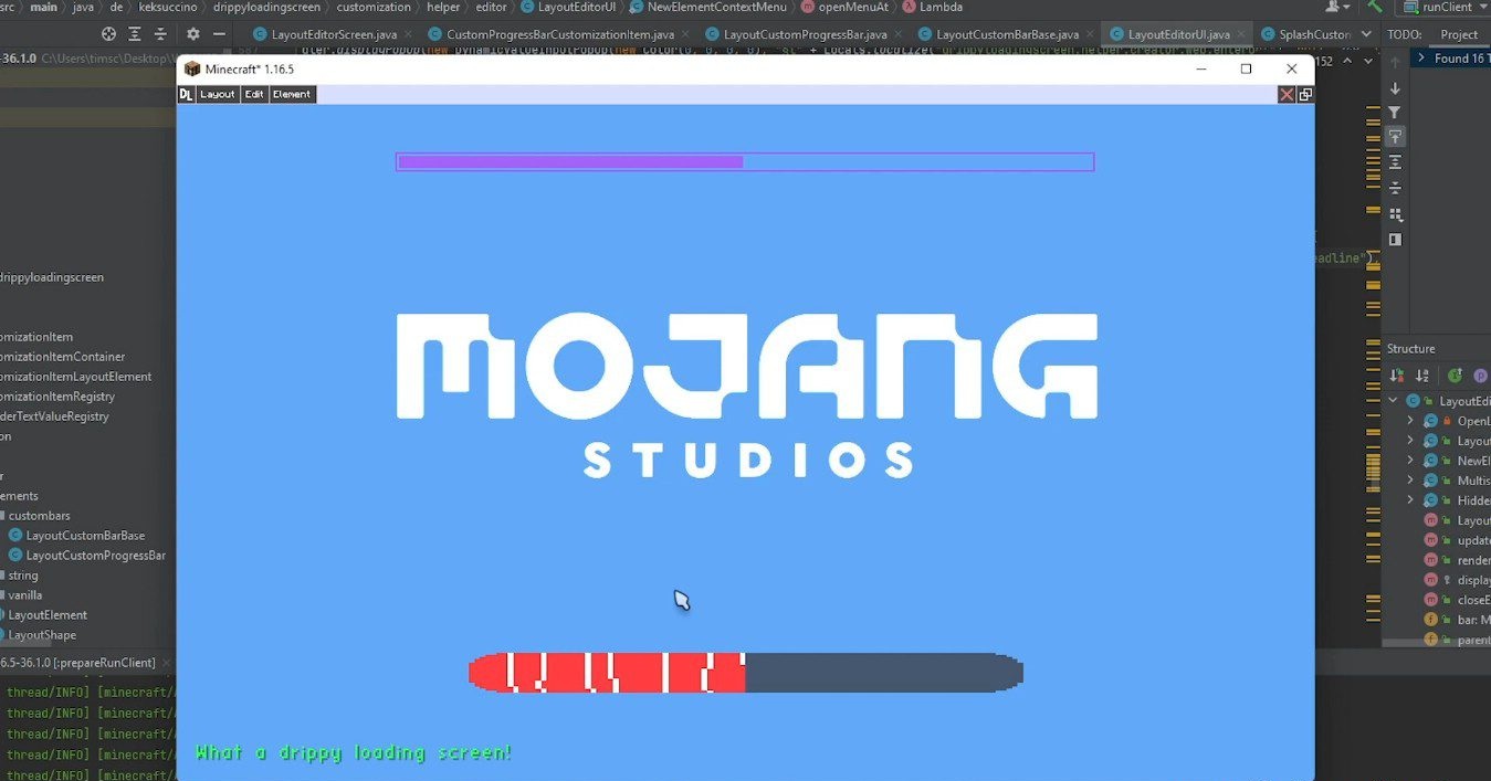 Анимированный экран загрузки Minecraft с водяным эффектом от мода Drippy Loading Screen