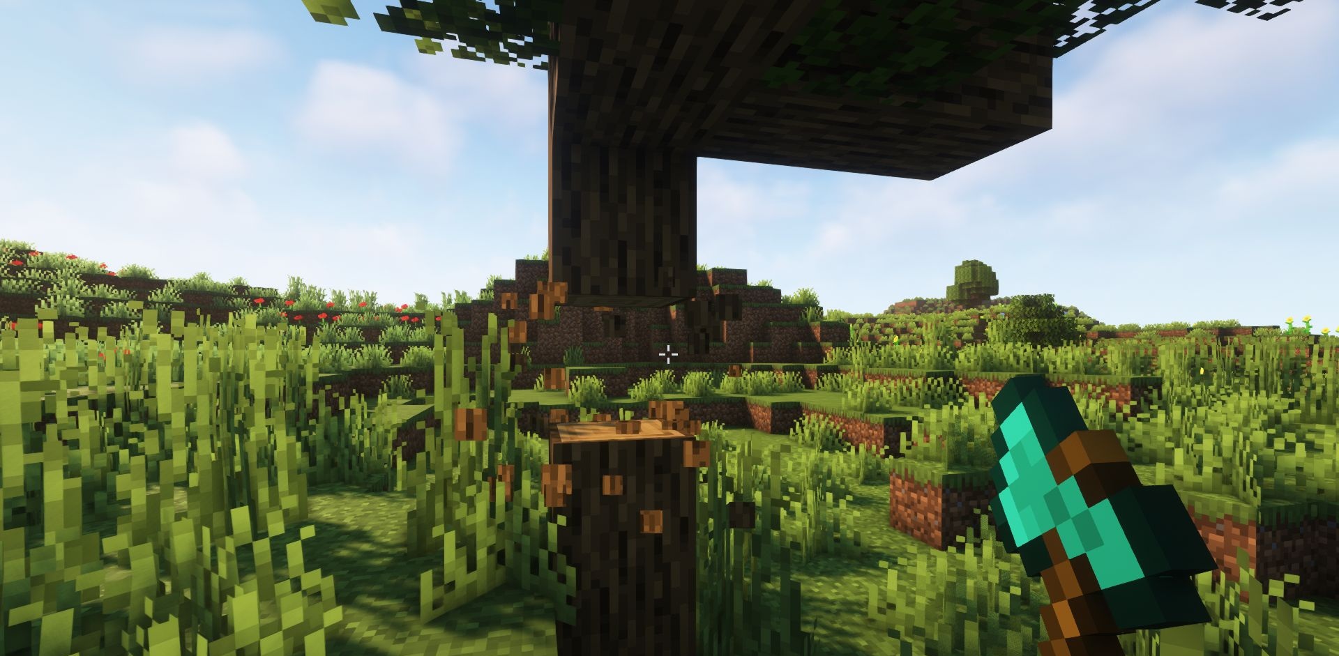 Пример работы Dynamic Crosshair в Minecraft при движении и стрельбе из лука