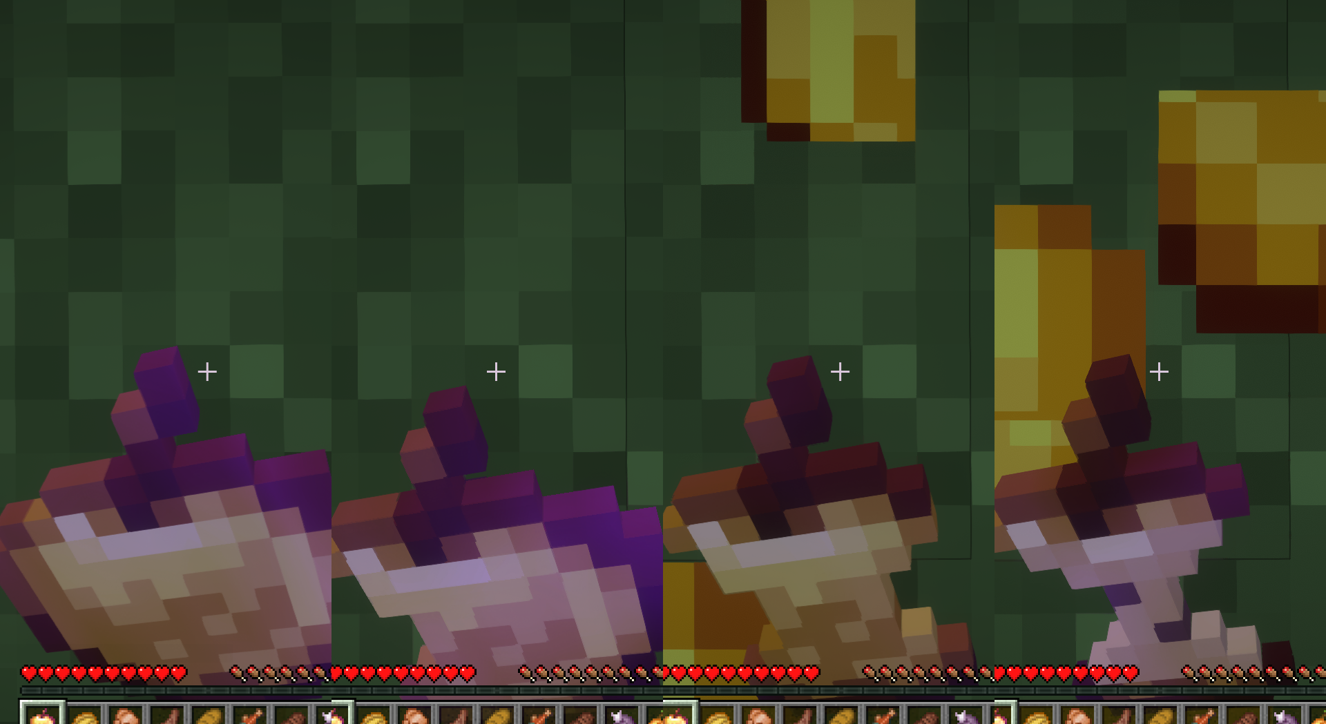 Игрок в Minecraft наслаждается анимацией поедания торта с модом Eating Animation