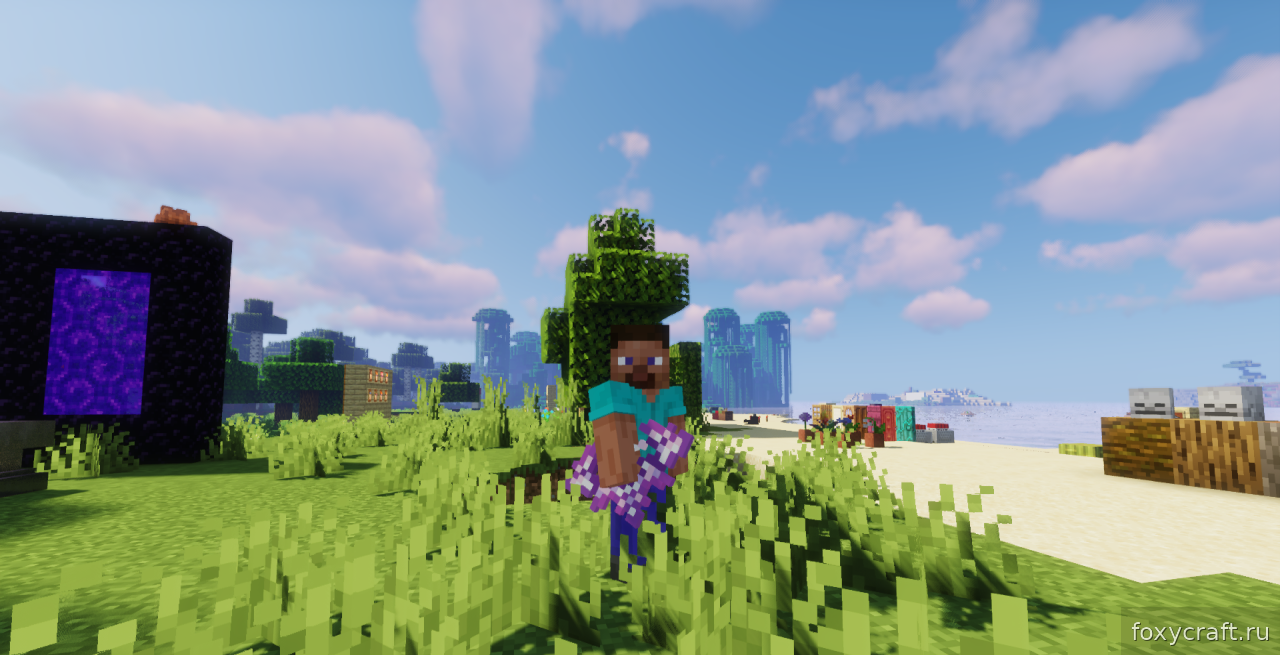 Эффект электрического лука в тёмной пещере Minecraft