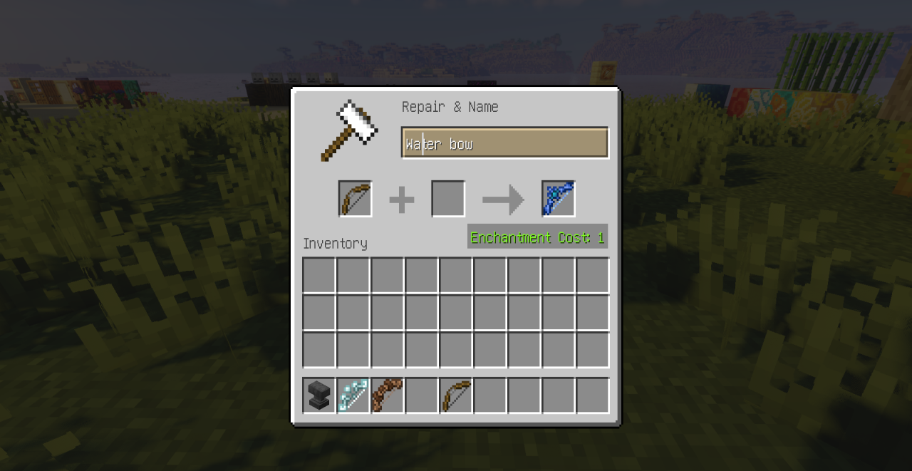 Сравнение разных типов луков из мода Elemental Bows в Minecraft