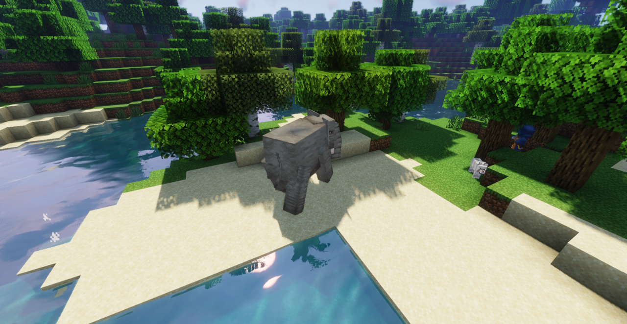 Слоны из текстур-пака Elephant Ravagers в биоме саванны Minecraft