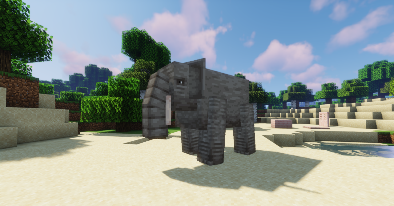 Стадо слонов в саванне Minecraft после установки текстур-пака