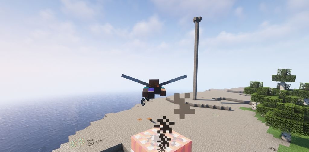 Игрок сбрасывает динамит с элитр в Minecraft, создавая мощный взрыв