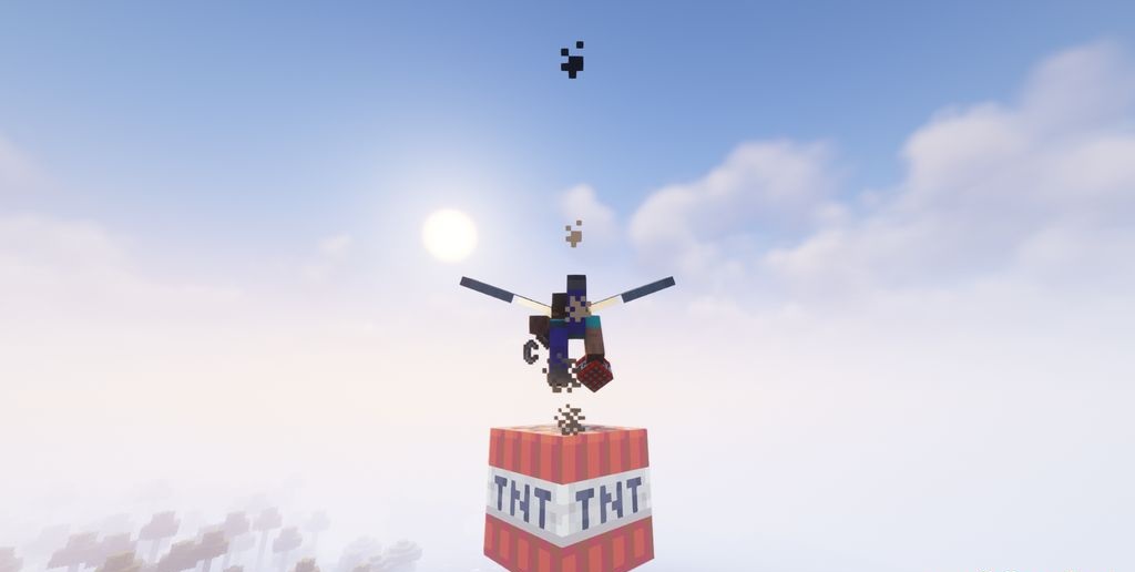Масштабный взрыв после воздушной бомбардировки в Minecraft
