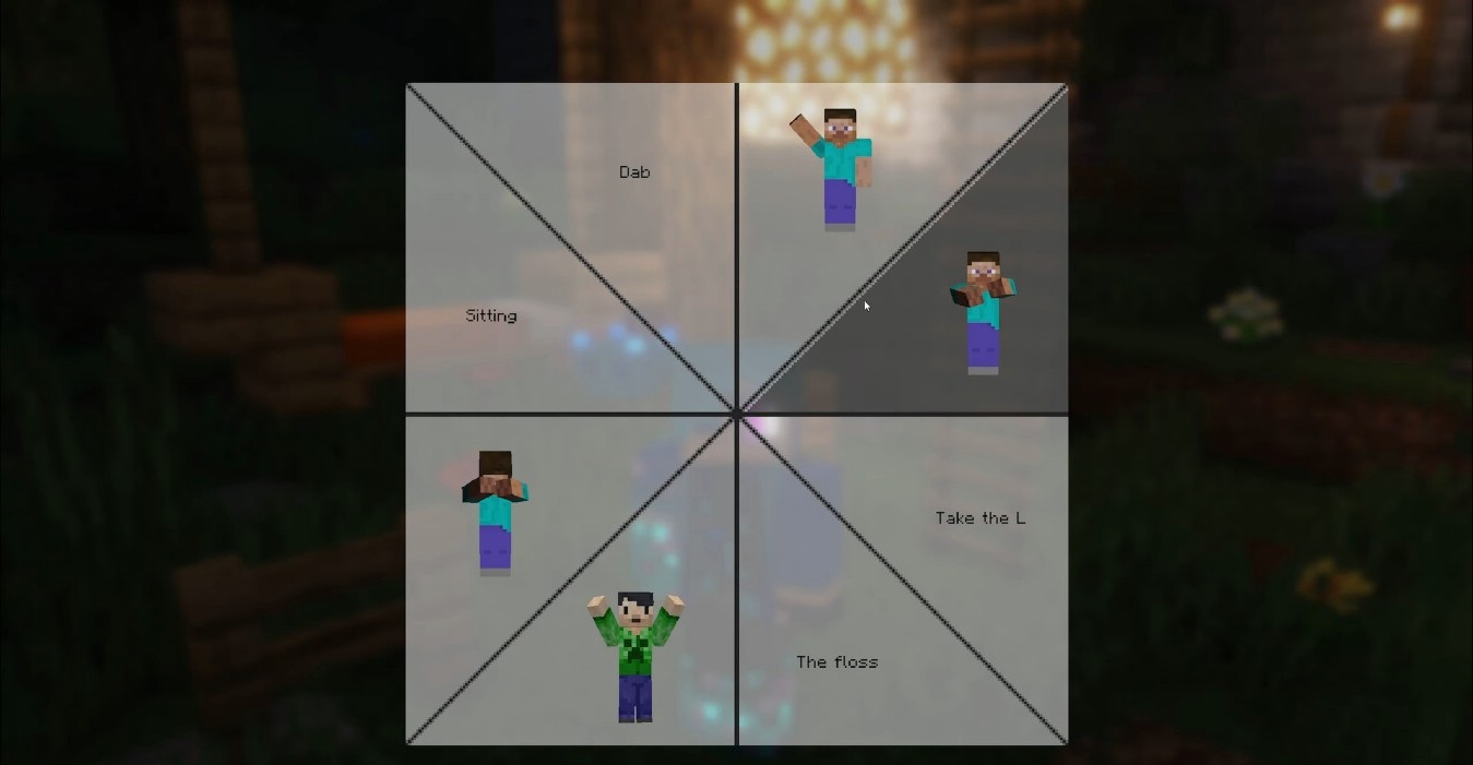 Пример использования жеста танца в моде Emotecraft для Minecraft