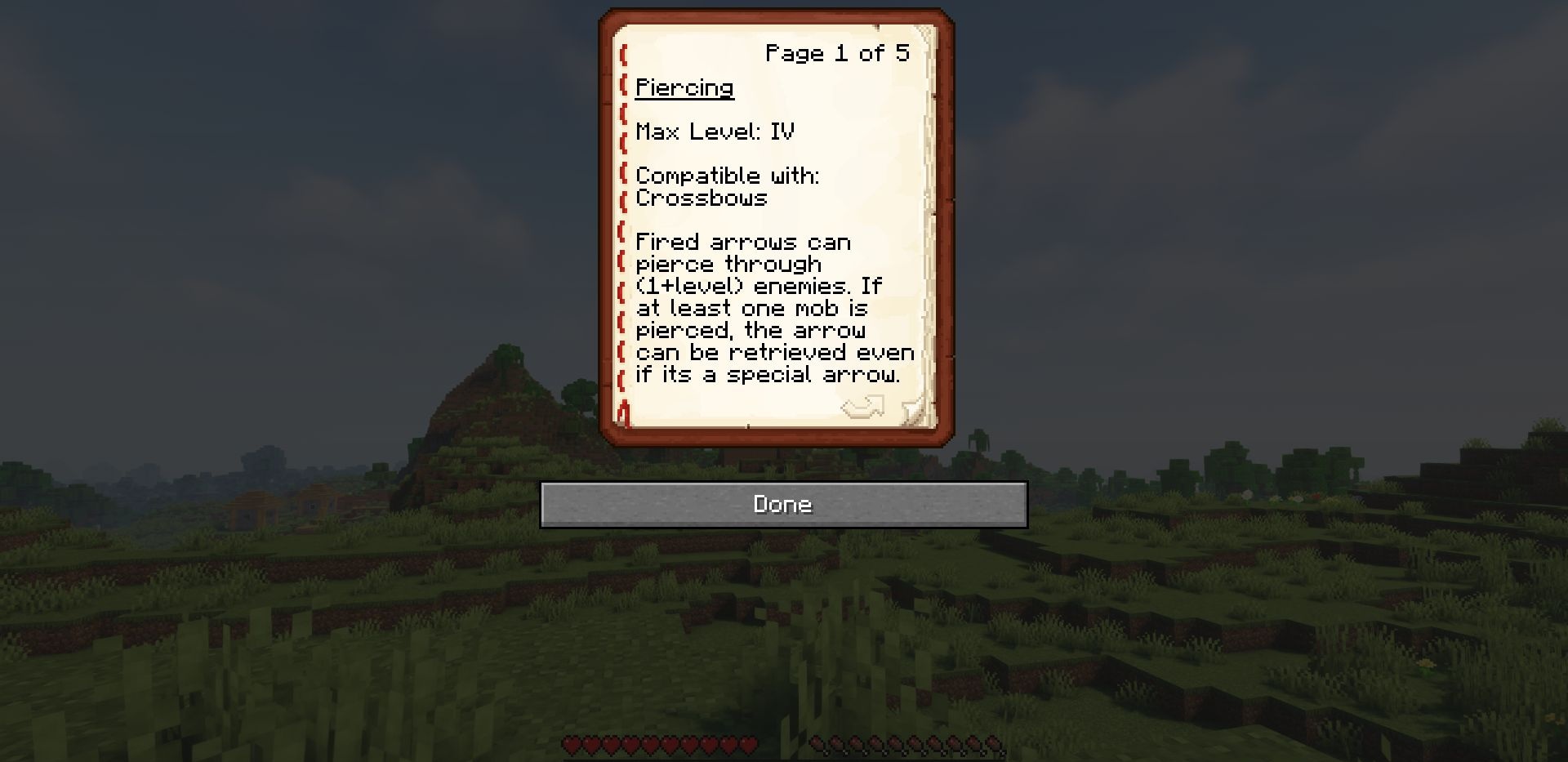 Игрок изучает новое описание зачарованного предмета в Minecraft