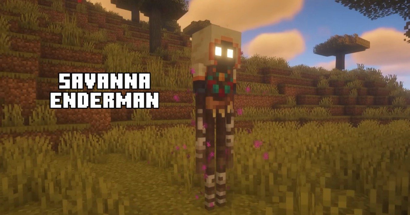 Игрок сражается с улучшенным Эндерменом в моде Enderman Overhaul