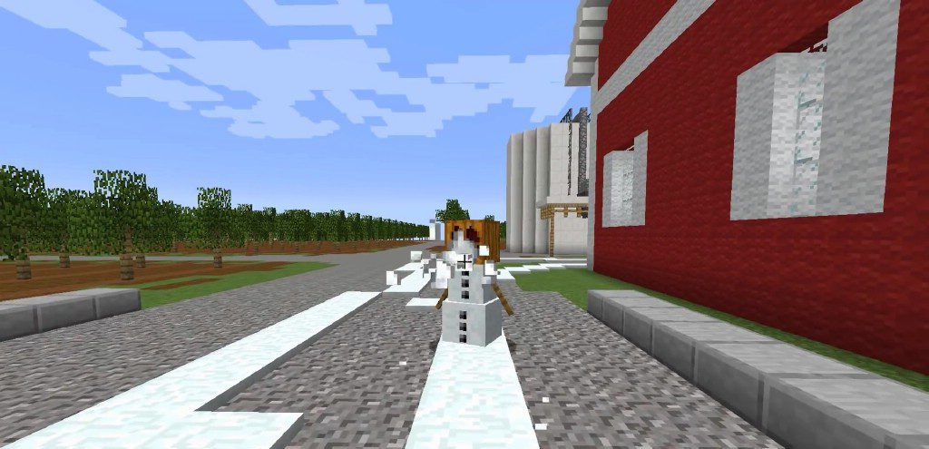 Снеговики атакуют мобов в Minecraft с модом Enhanced Snowman