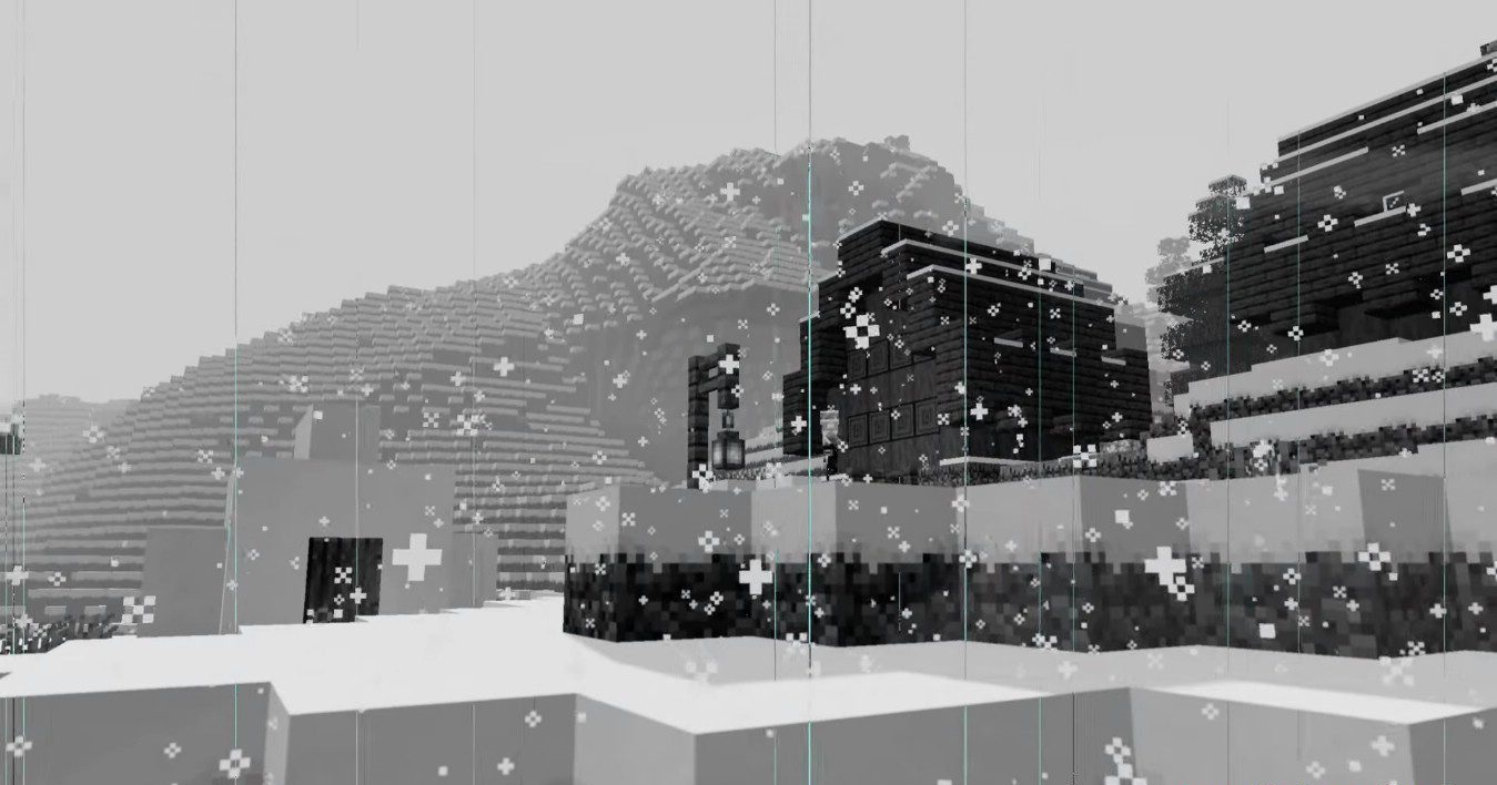 Скриншот Minecraft с шейдерами Epoch в черно-белом режиме