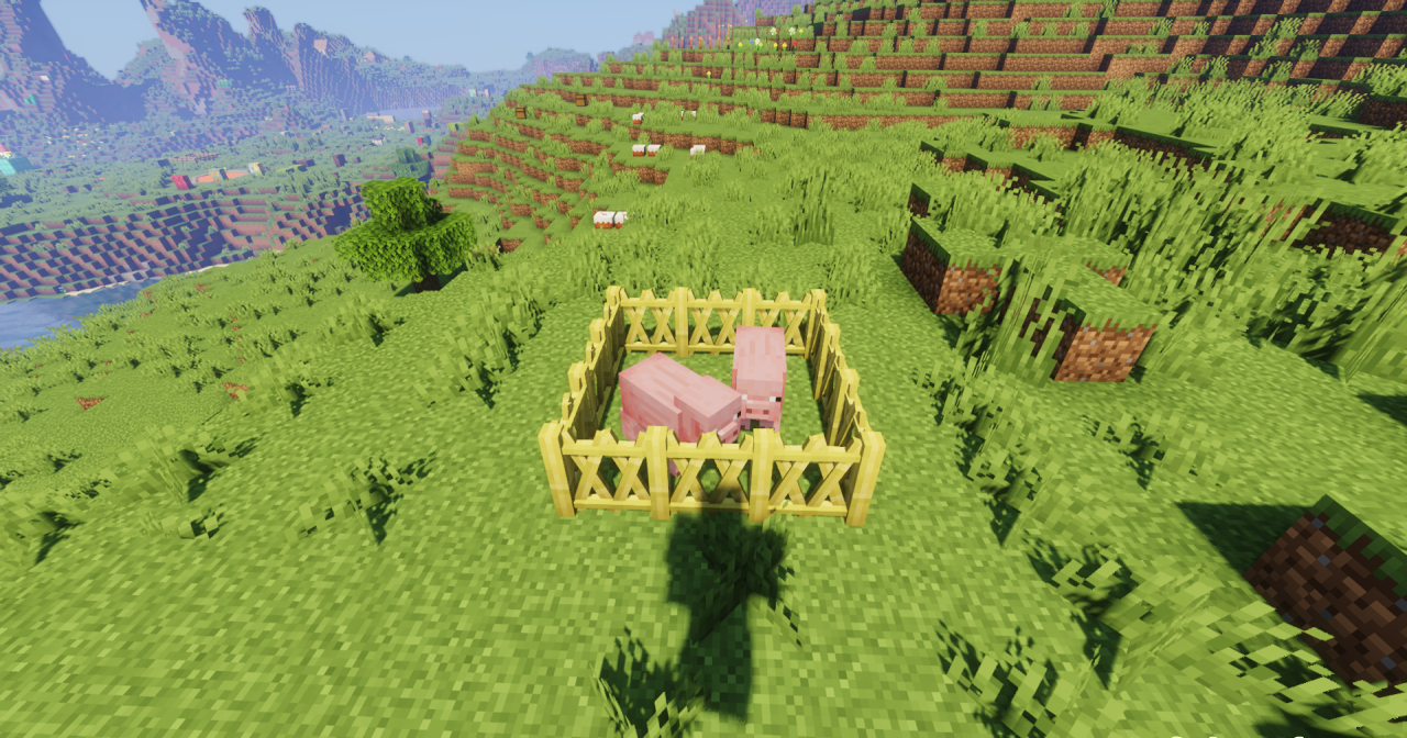 Сравнение стандартных и улучшенных заборов в Minecraft с текстур-паком Eugene’s Fences