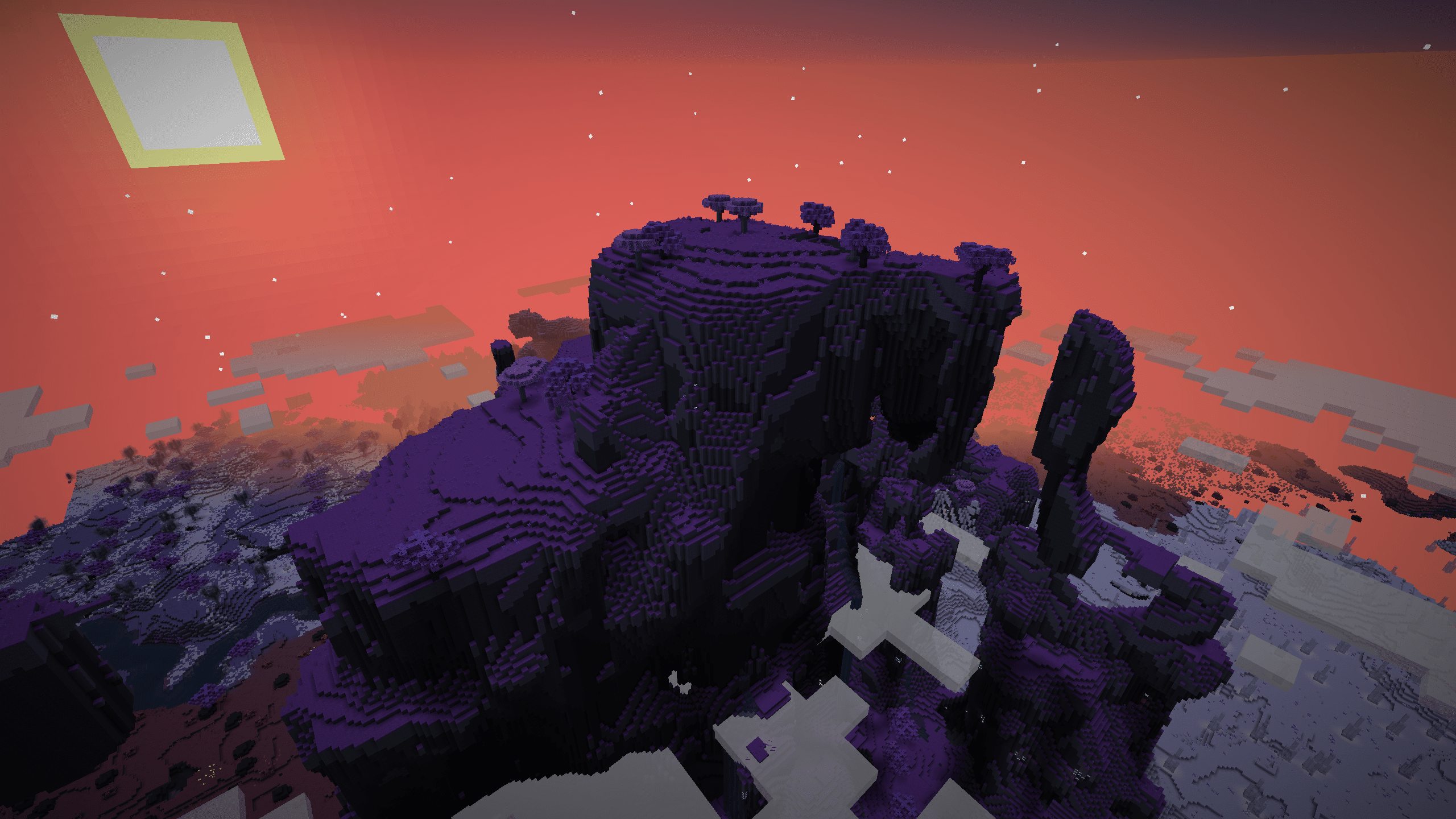 Необычная долина в Minecraft с яркими цветами и странными формами рельефа