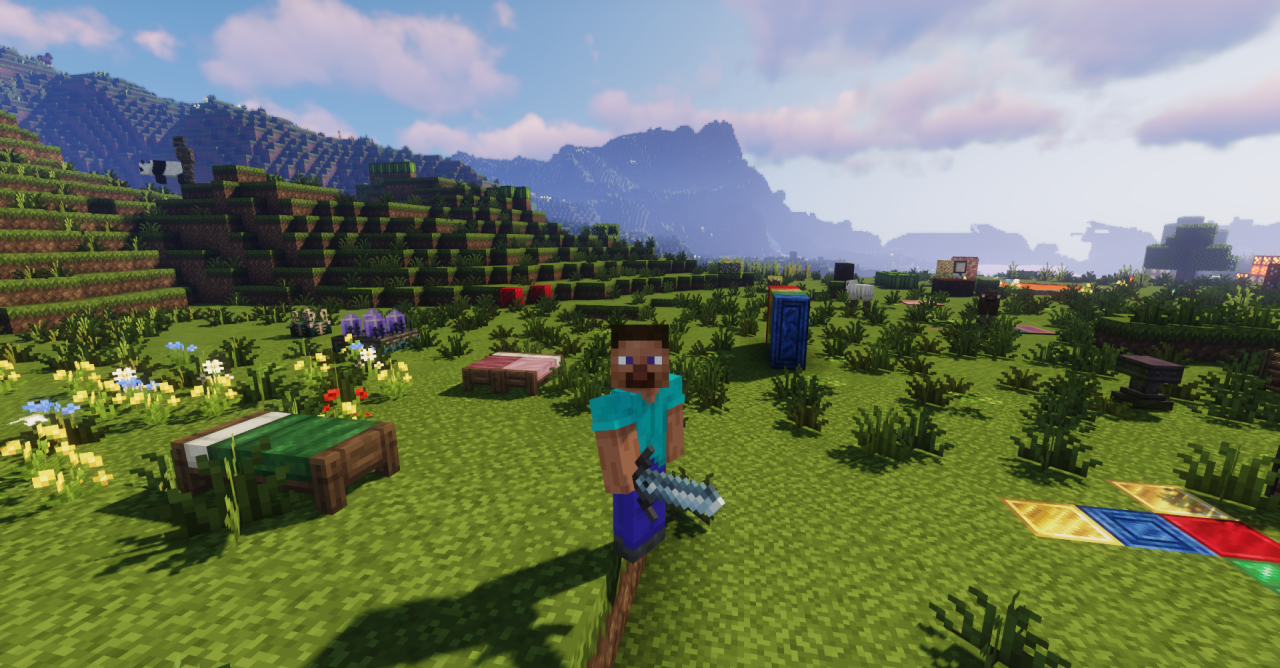 Скриншот Minecraft с новыми доспехами и оружием из текстур-пака Excalibur X Epic Fight