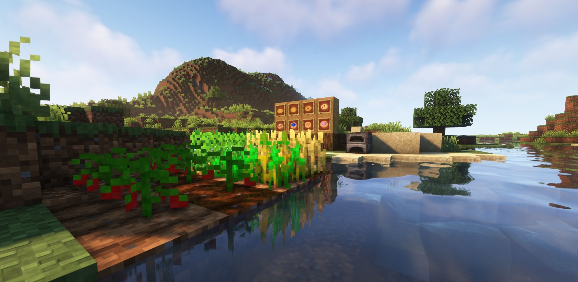 Готовые блюда из Exline’s Baking: торты, хлеб и пироги на столе в Minecraft