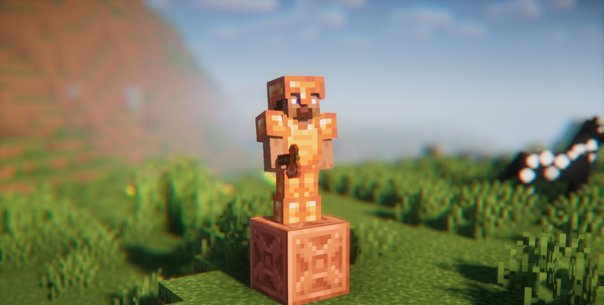 Игрок использует медные инструменты для добычи ресурсов в Minecraft