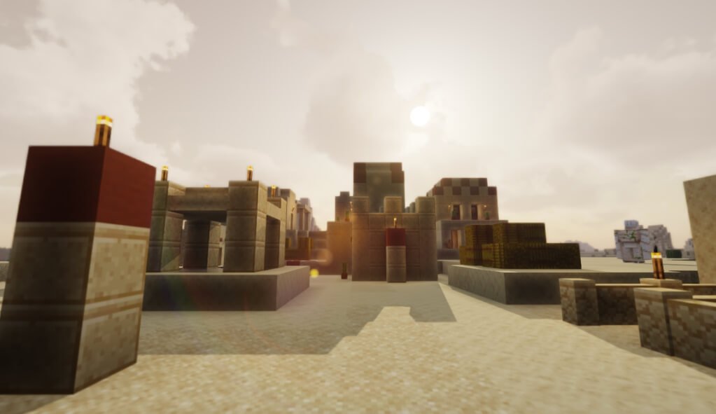 Деревня в Minecraft с улучшенными текстурами домов и реалистичным освещением