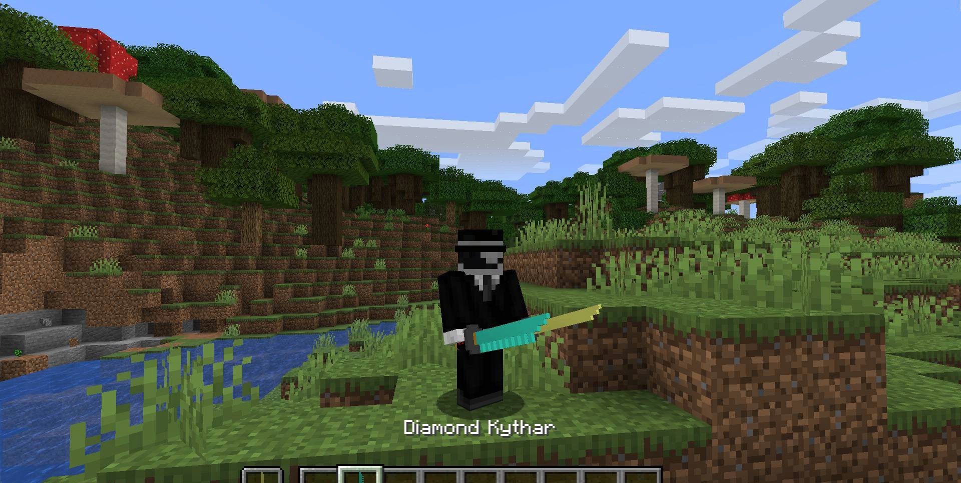 Игрок использует новые виды оружия из мода Extra Weapons в Minecraft