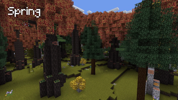 Сравнение биомов в разные времена года: летний лес и зимний пейзаж в Minecraft