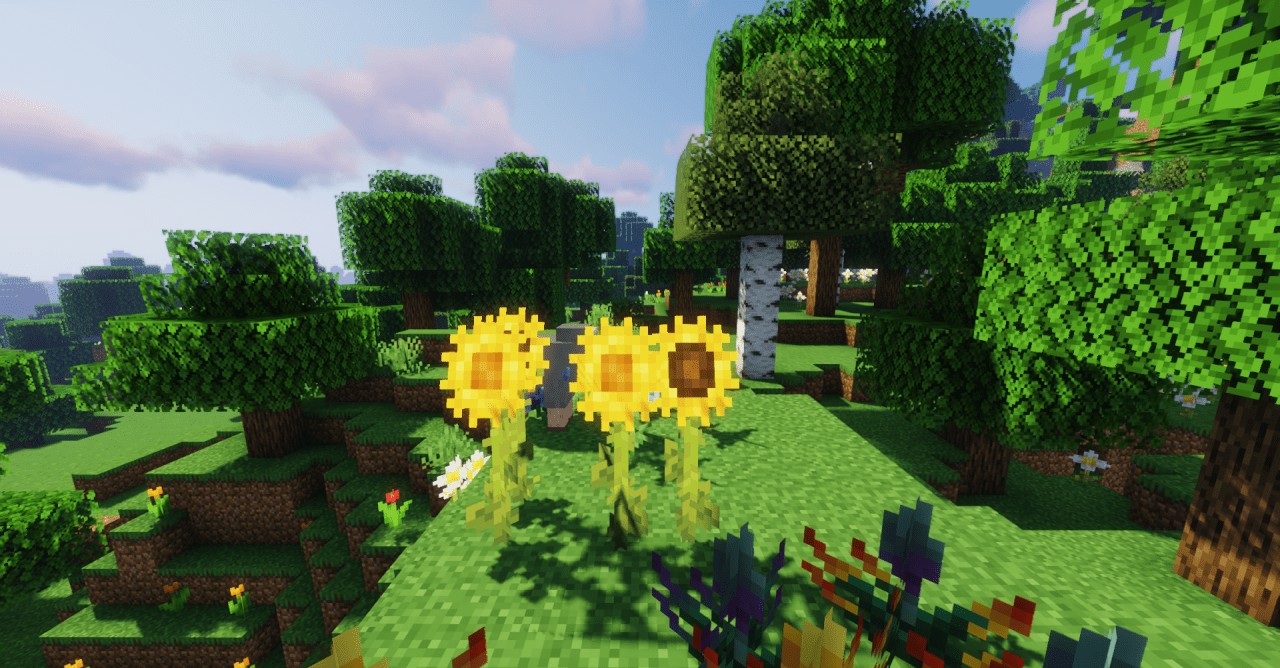 Густой лес в Minecraft с текстур-паком Fabulous Foliage