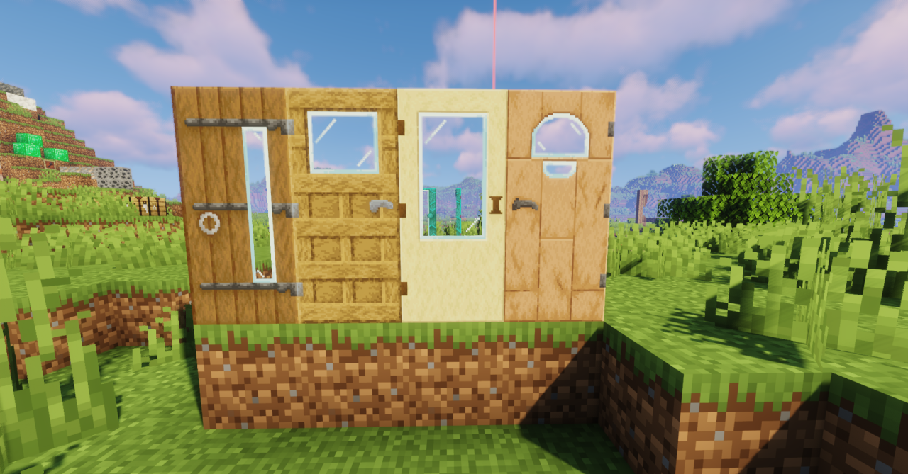 Интерфейс Minecraft с активированным текстур-паком Faithful Glass Door