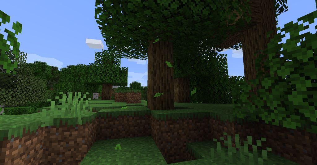 Густой лес в Minecraft с анимированными падающими листьями