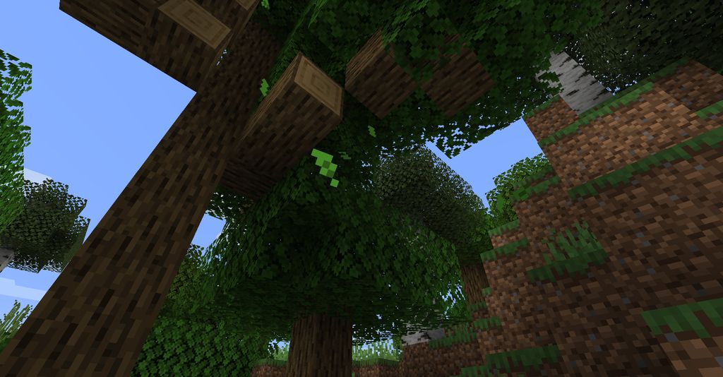 Осенний лес в Minecraft с модом Falling Leaves и шейдерами