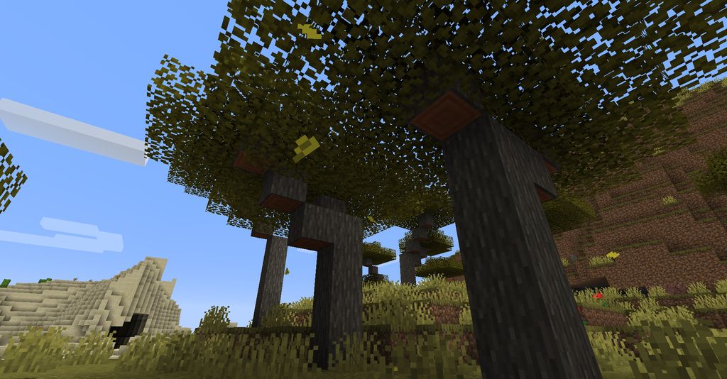 Детализированные эффекты Falling Leaves в разных биомах Minecraft, включая джунгли и дубравы