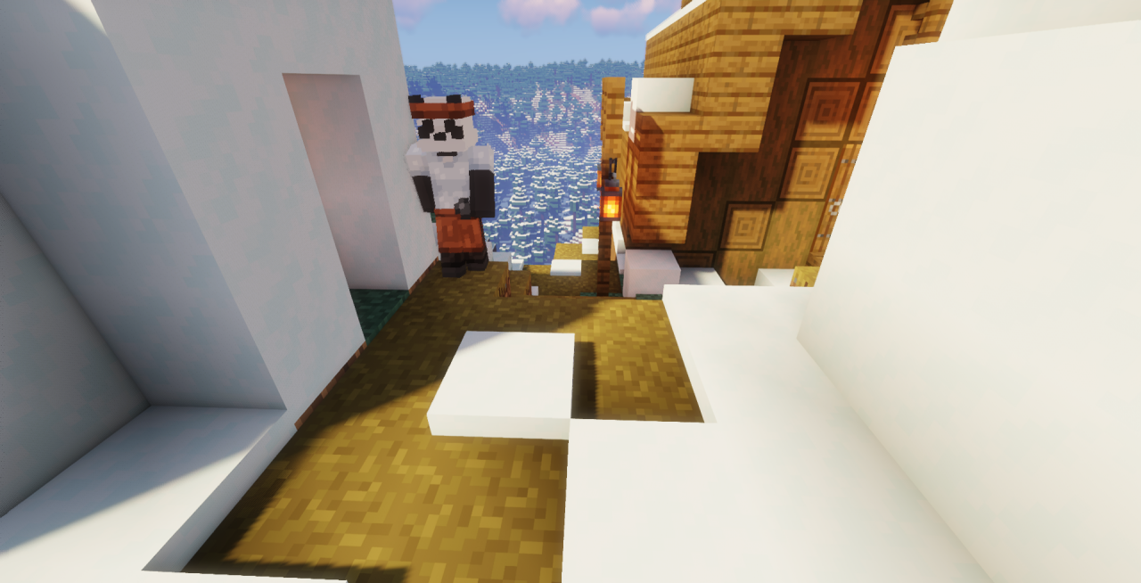 Деревня в Minecraft с текстур-паком Farming Crossing, показывающая новые постройки