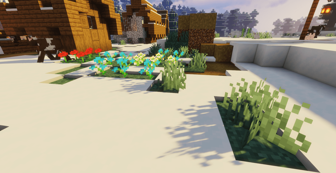 Красивый пейзаж с улучшенной травой в Minecraft