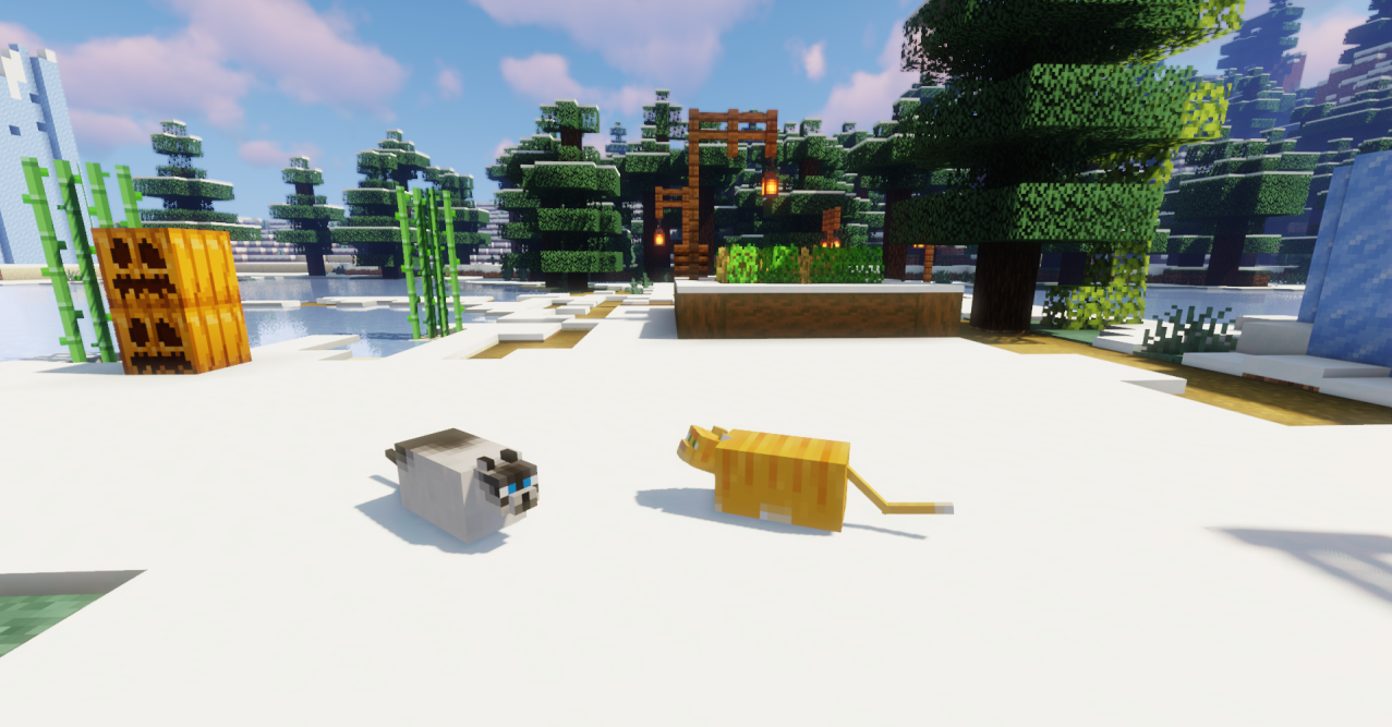 Готовый результат после установки Fat Cats – милые котики в мире Minecraft