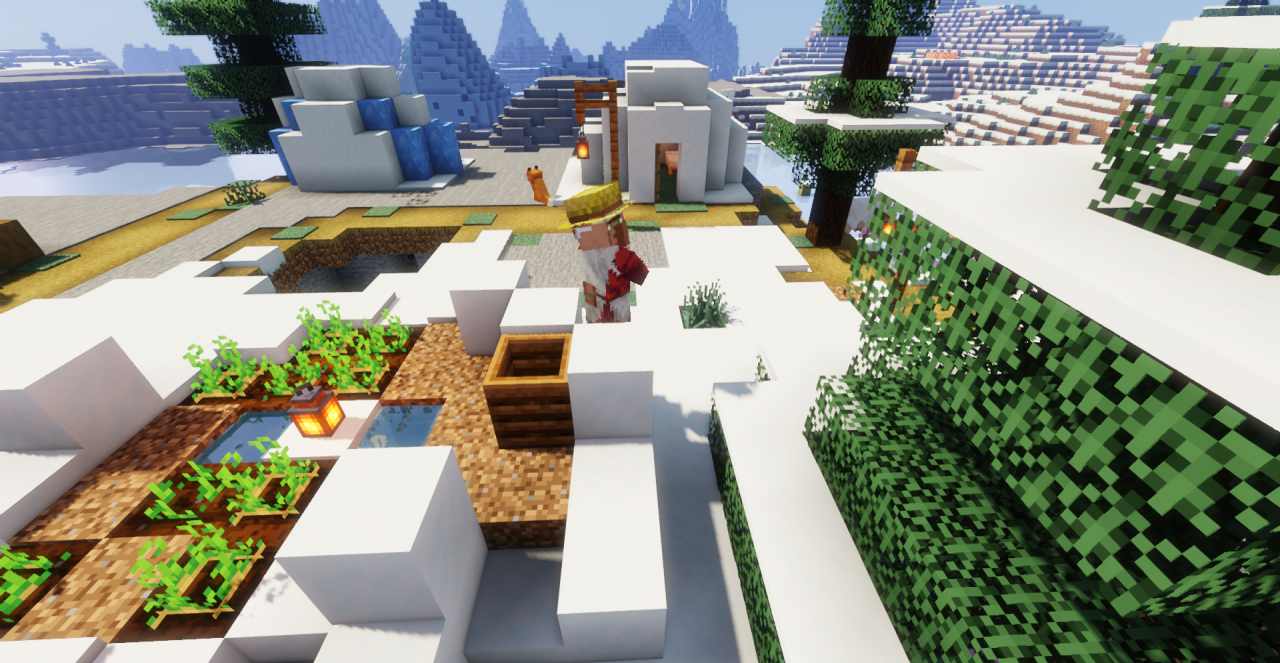 Интерфейс Minecraft с активированным текстур-паком Festive Villagers