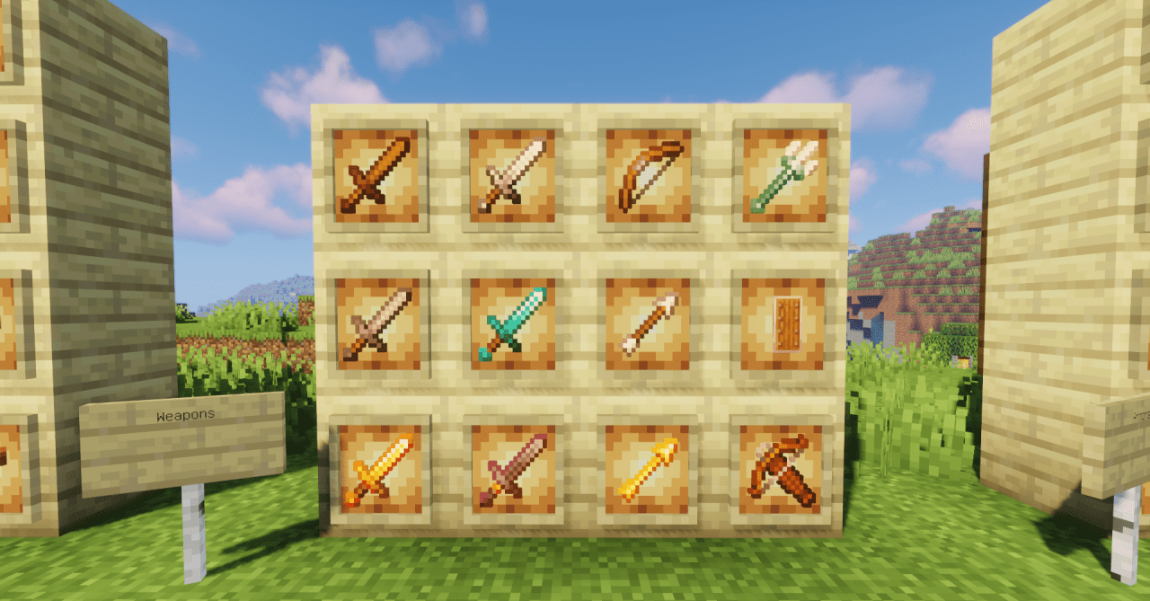 Пример использования брони Fine Armoury в разных биомах Minecraft