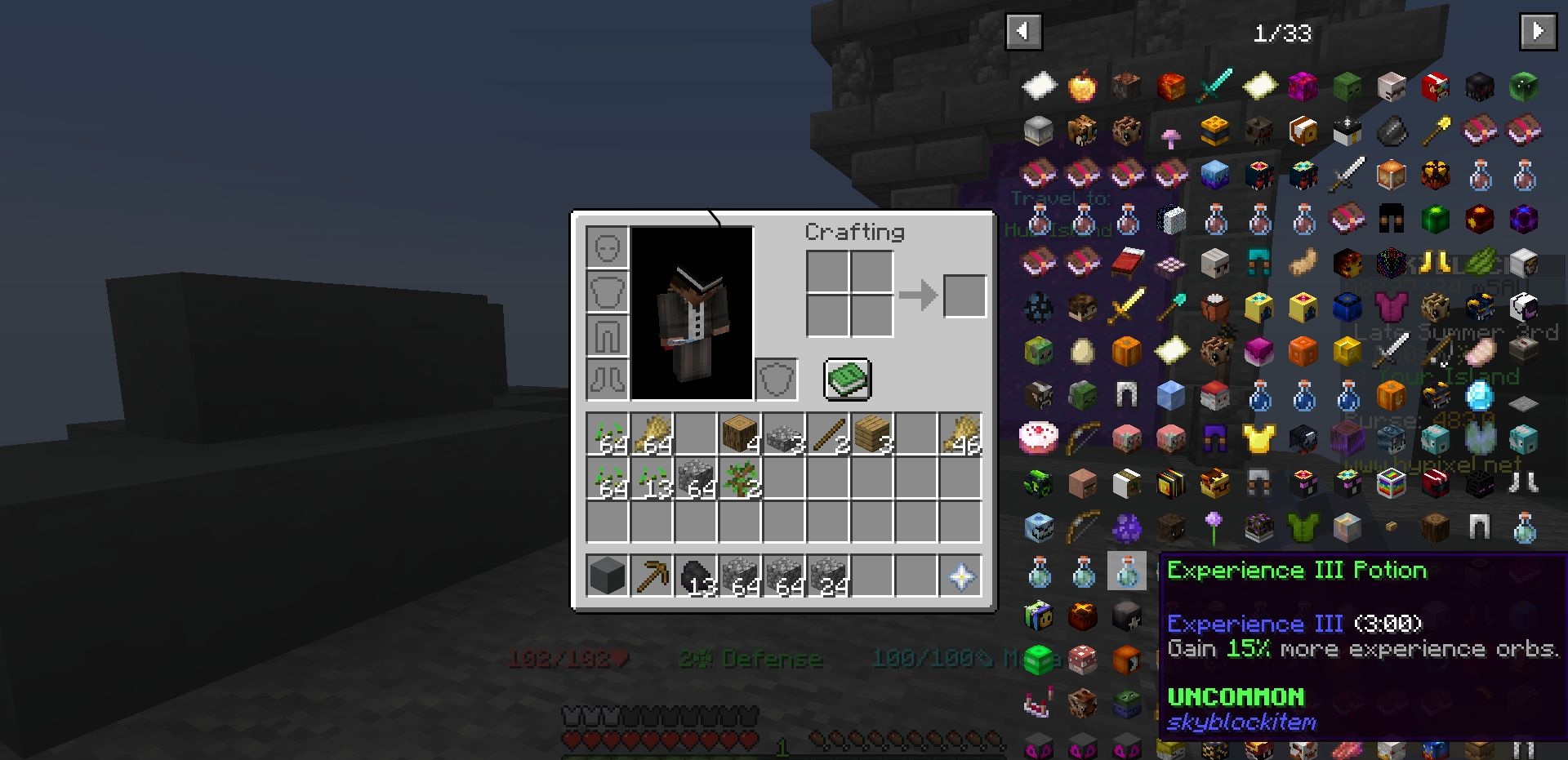 Скриншот Minecraft с модом Firmament, демонстрирующий улучшенный UI