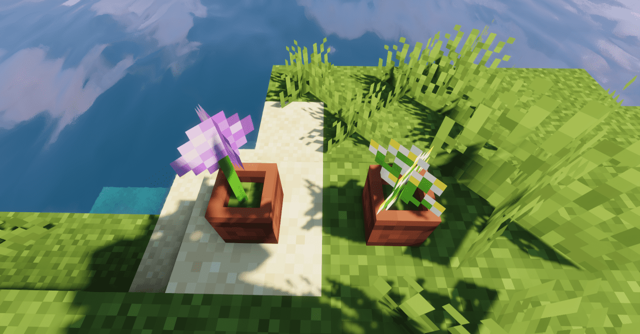 Пример использования Flower Pots+ в разных биомах Minecraft