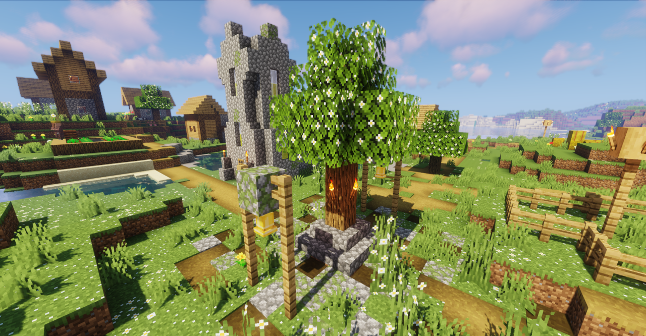 Готовый мир Minecraft с установленным текстур-паком Flowered